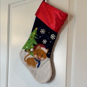 Festive Christmas Stocking with Cat and Tree Christmas cat stocking